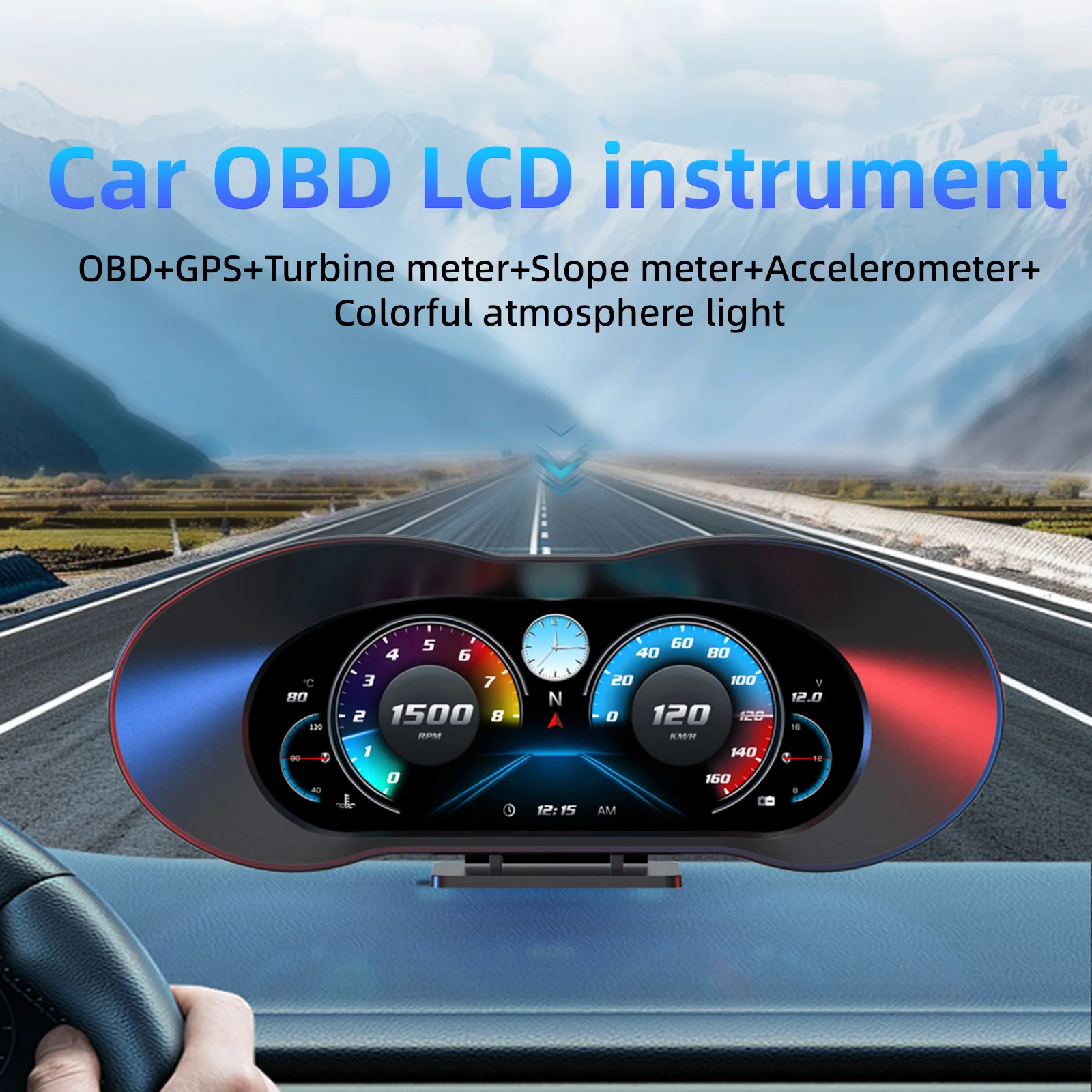 P5 OBD GPS Car HUD LCD Slope Meter on Board Computer Digital Head Up Display Speedometer Navigation Display Alarm Water Oil Temp