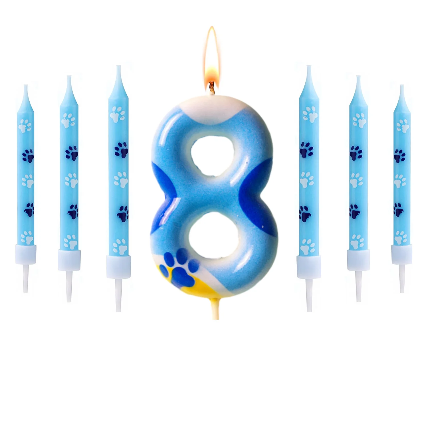 Blauwe Hondenpoot Kaarsen Nummer 1-7 Verjaardagstaartdecoratie Taart Cupcake Topper voor Jongens en Meisjes Verjaardagdecoratie
