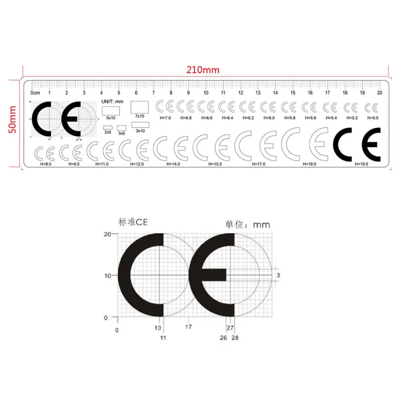 Standard CE Caliper Gauge Contrast Test Card CE Caliper Measuring Instrument Ruler 210x50mm Length Customizable Micrometer