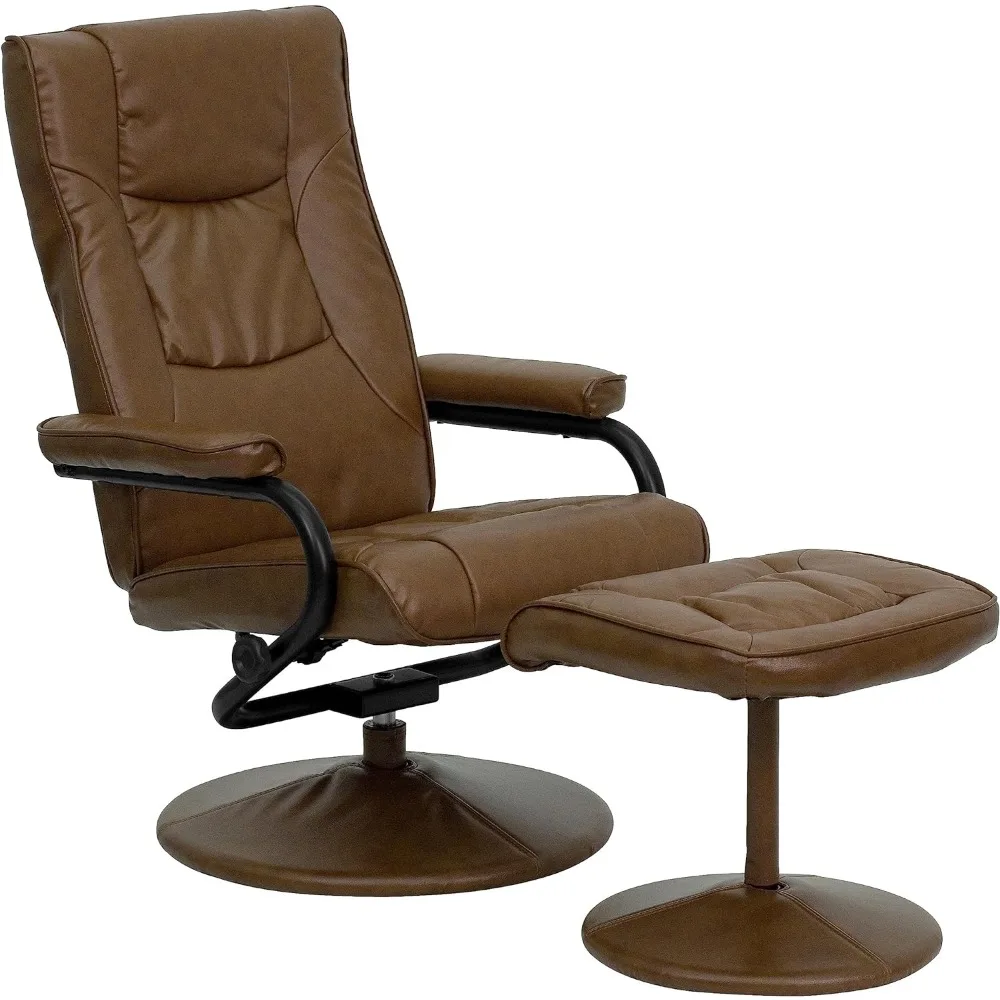 Rachel Contemporary Multi-Position Recliner and Ottoman with Wrapped Base in Palimino LeatherSoft