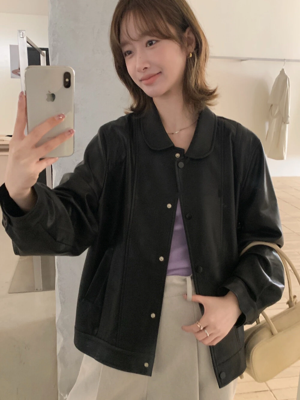 2Colors Women Fahion Vintage Faux Leather Jacket Women's Autumn 2025 American Casual Black Pu coats Womens (W11586
