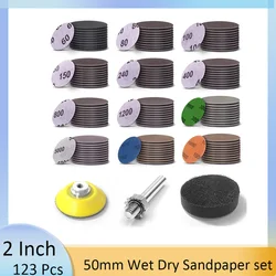 2 Inch 120Pcs Wet Dry Sandpaper Pad Kit Sanding Disc Hook & Loop 60-10000 Grit for Wood Polishing, Car Drill Grinder Rotary Tool