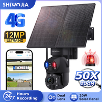 SHIWOJIA 50X Zoom 20W 4G Sim Solar Camera Outdoor 360° Wireless WIFI Battery Security Cameras Solar Panel PIR Color Night Vision