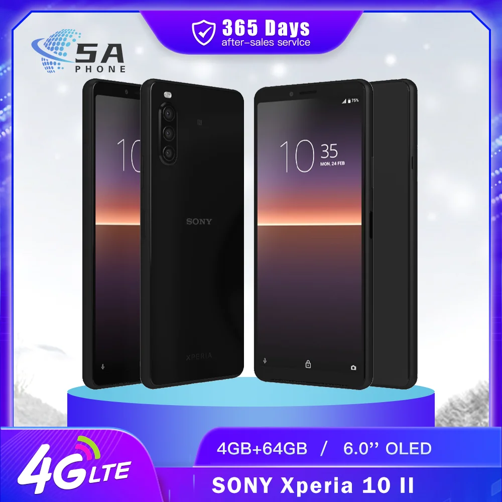 Original Sony Xperia 10 II 10II SO-41A 4G Mobile Phone 4GB+64GB 12MP+8MP OLED 6.0'' Snapdragon 665 Octa-Core Android SmartPhone