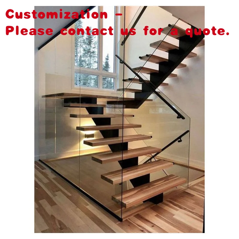 

custom.Best Price Prima Internal Staircases Stainless Handrail Glass Railing Sturdy Stylish Staircase Modern Wooden Tread