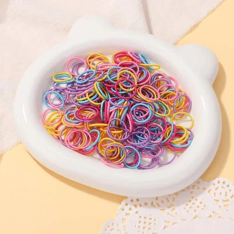 100 Pcs/Lot 2cm Hair Ties Gum Colorful Nylon Rubber Band Rope Doll Hair Accessories for Baby Girls Black Elastic Hair Bands Gift