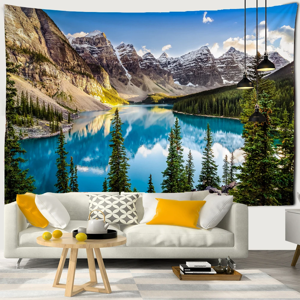 

Landscape Painting Tapestry Wall Hanging Colorful Natural Forest Scenery Bohemian Travel Mattress Studio Living Room Art Decor