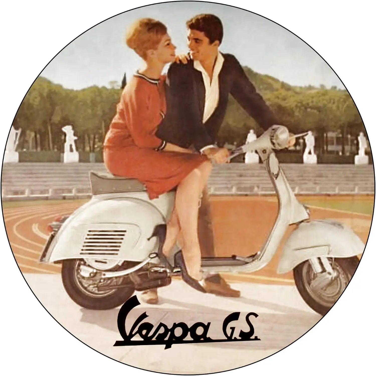 Brotherhood Vintage Gas Sign Reproduction Vintage Metal Signs Round Metal Tin Sign for Garage and Home 8 Inch Diameter – Vespa M