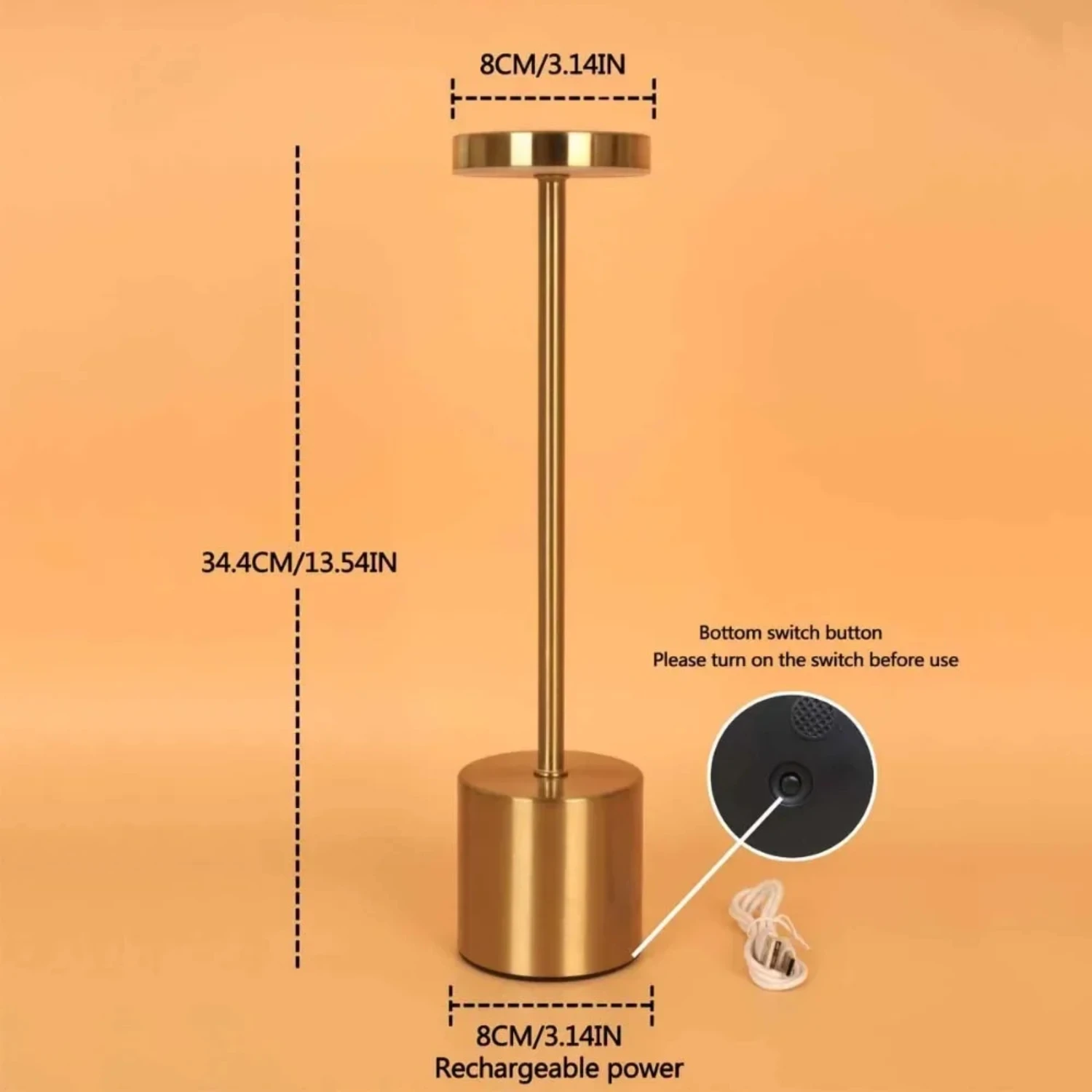 Nowa stylowa i elegancka metaliczna lampa stołowa LED w stylu retro z możliwością ładowania, idealna do ochrony oczu i użytku przy łóżku. Nordi