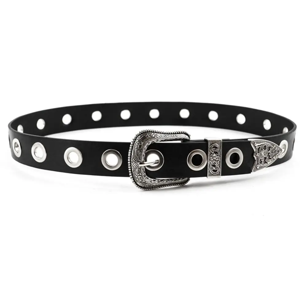 

Casual Metal Belts Alloy Hollow Leather Belt Black Carve Waistband Men