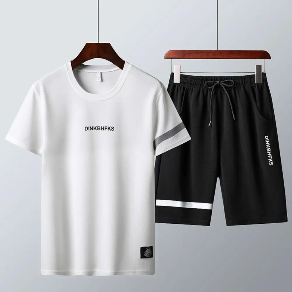 

Sport Suit Men T-shirt Shorts Set Elastic Waist Tracksuits Summer Men's Shorts Set Short Sleeve Casual
