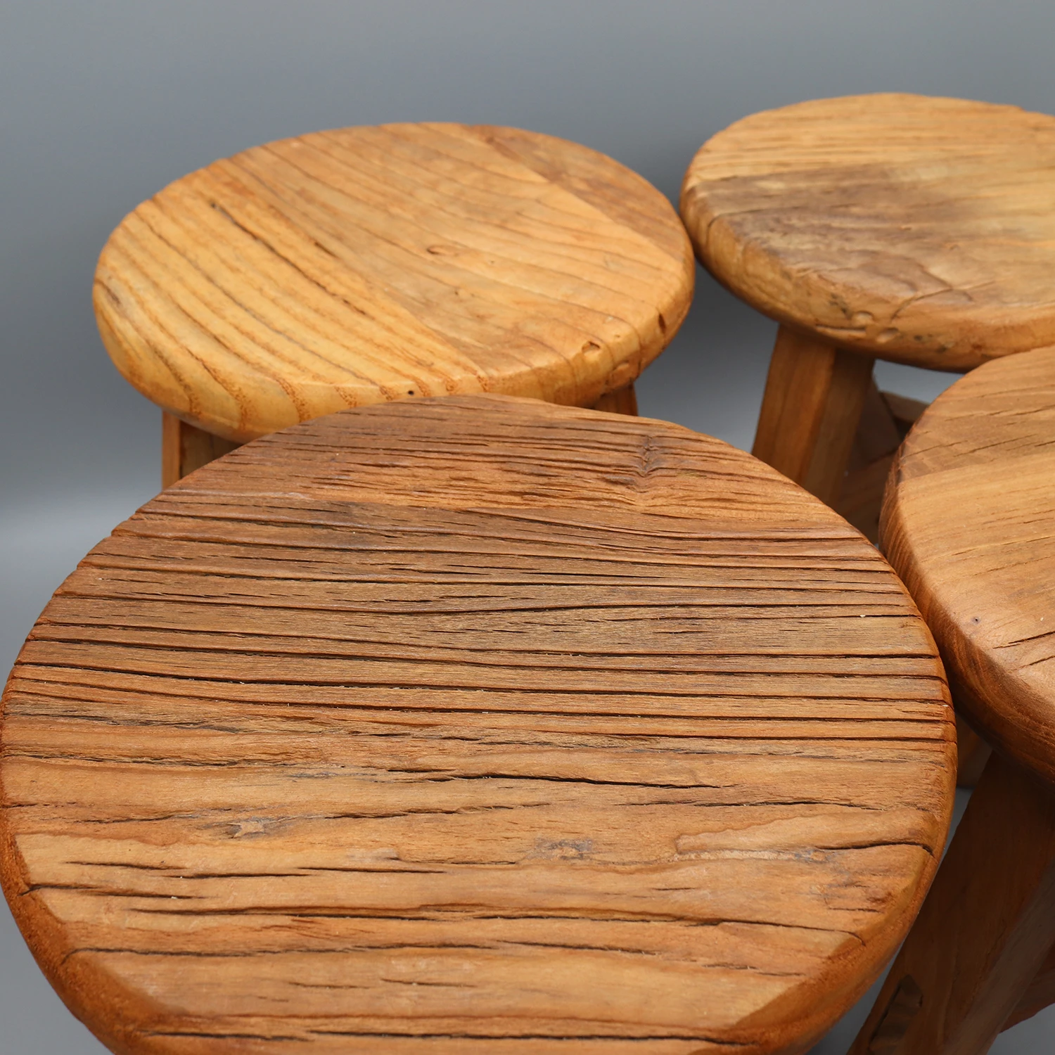 Small Round Stool made from Old Door Wood, Little Side Table, Sturdy Pedestal