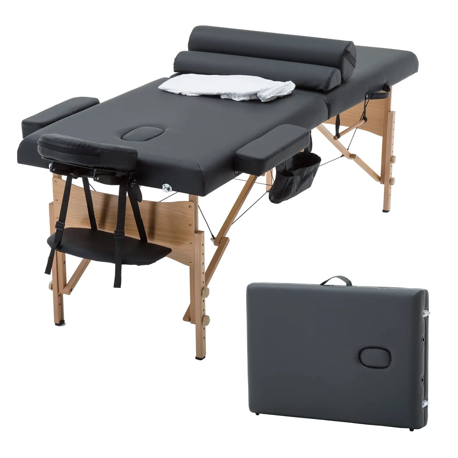 

Massage Bed Portable Massage Table 28 inch Wide Lash Bed 2 Folding Height Adjustable Spa Table with Towel Hanger Oil Pouch Half