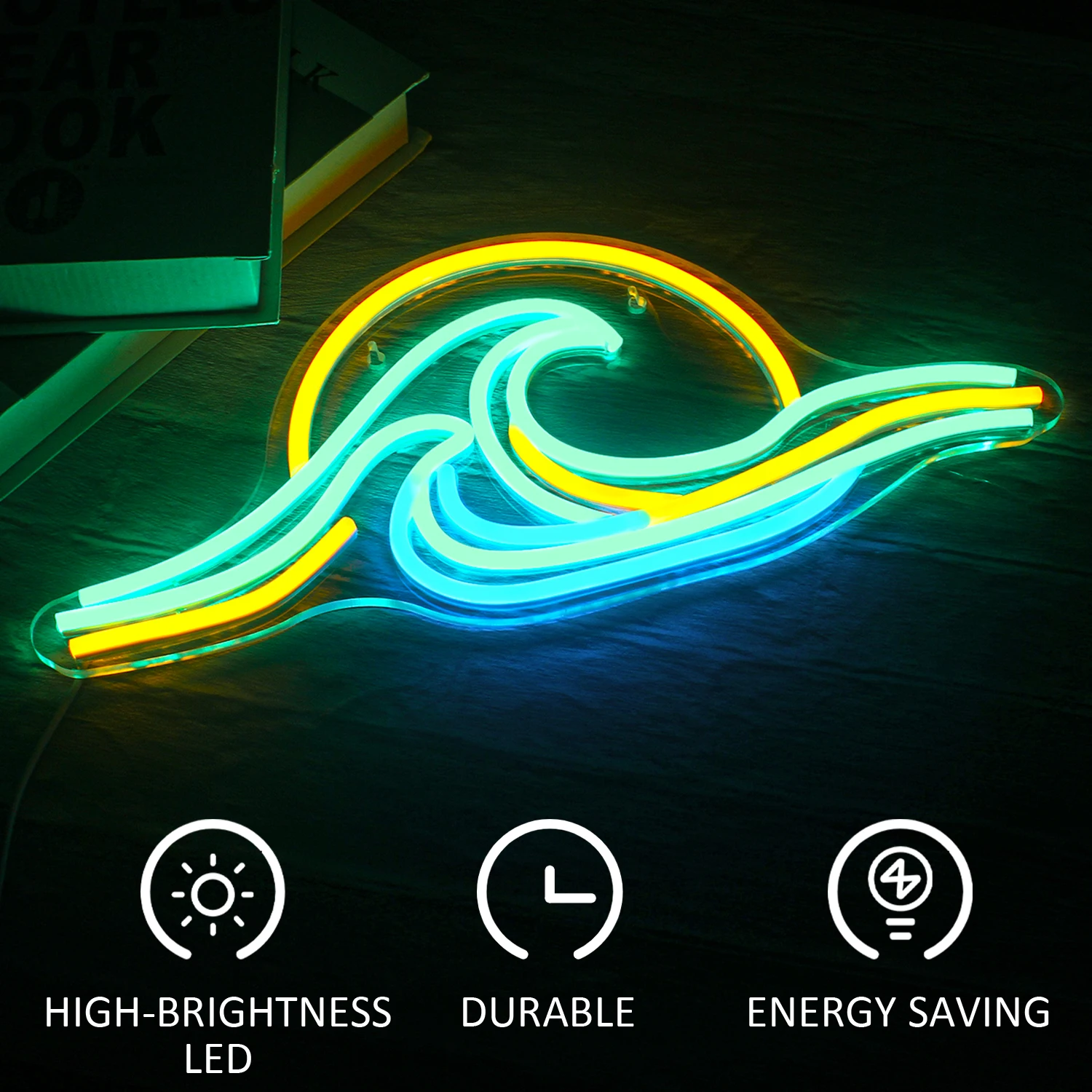 Imagem -03 - Usb Powered Sunconjunto Neon Sign Luz Led Sinal de Onda Parede do Quarto Homem Caverna Casamento Sala de Estar Festa Bar