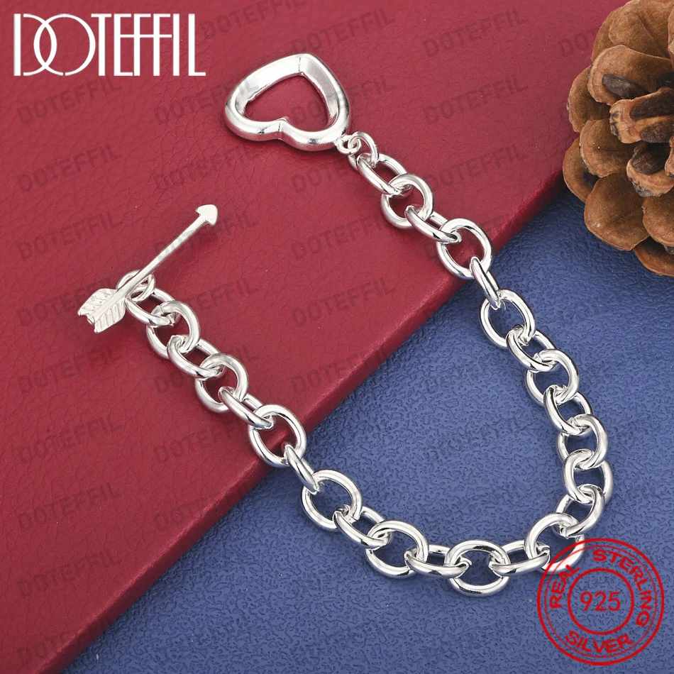 925 Sterling Silver 8 Inch Beautiful Arrow Through Heart Bracelet Fashionable Women's Party and Wedding Jewelry