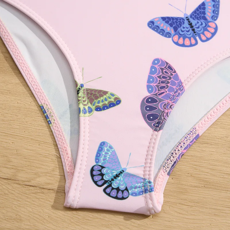 Butterfly Print Girls One Piece Swimsuit 4-7 Year Kids Swim Suit Infant Children\'s Swimwear 2025 Pink Bathing Suits with Skirt