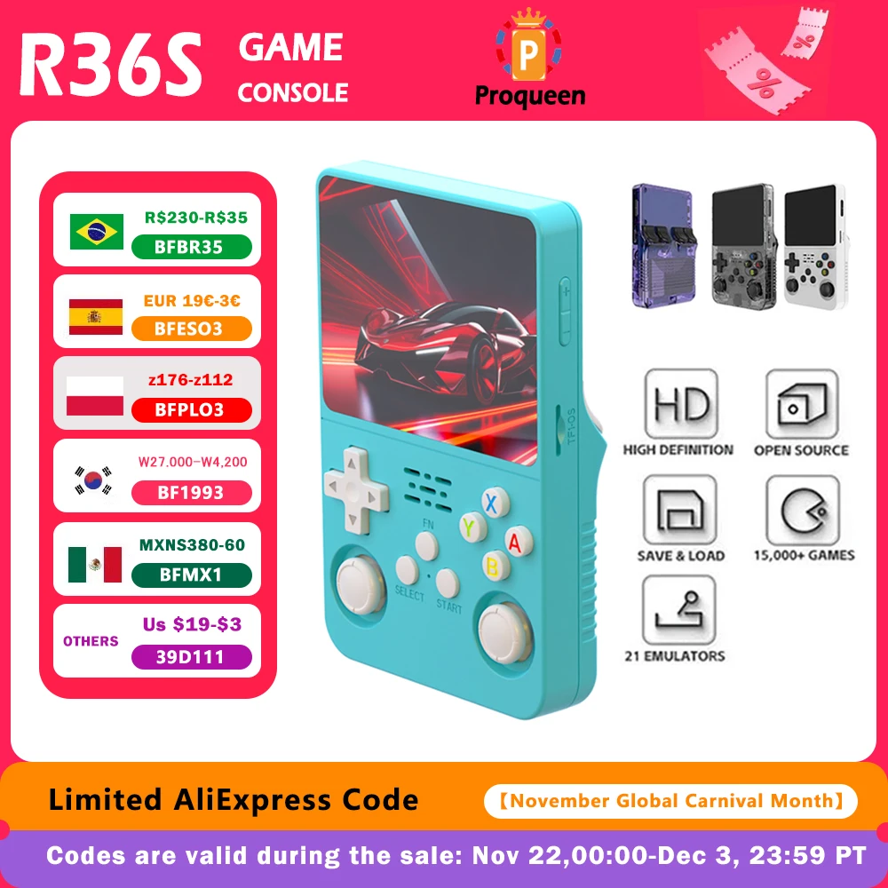 Open Source R36S Retro Handheld Video Game Console Linux System 3.5 Inch IPS Screen Portable Pocket Video Player 64GB Games Gift