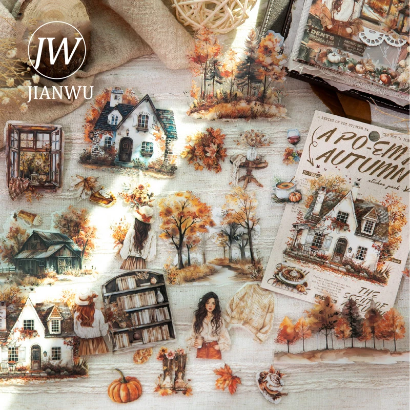 JIANWU стикер для осенней серии, винтажный лист, дерево, персонаж, пейзажный материал, коллаж, наклейка для домашних животных, креативный журнал, канцелярские принадлежности