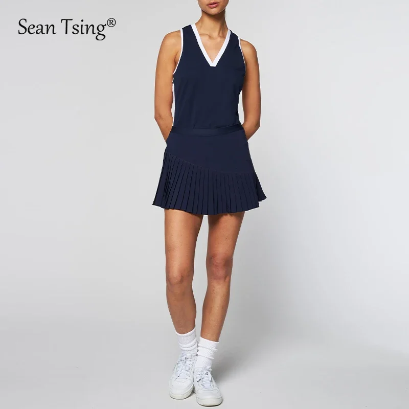 Sean Tsing®Combinaisons de golf et de tennis avec short pour femmes, jupes plissées en fibre de verre, tenues d'entraînement de badminton et de volley-ball