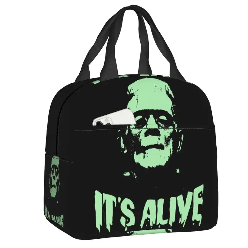 Frankenstein And Bride Thermal Insulated Lunch Bags Women Horror Movie Halloween Lunch Container for School Food Bento Box