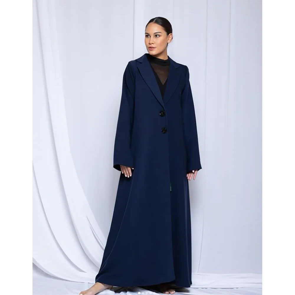 Abaya-blazer azul marinho chique para mulheres, jaqueta single-breasted, lapela de uma peça, solto, casual, uso diário