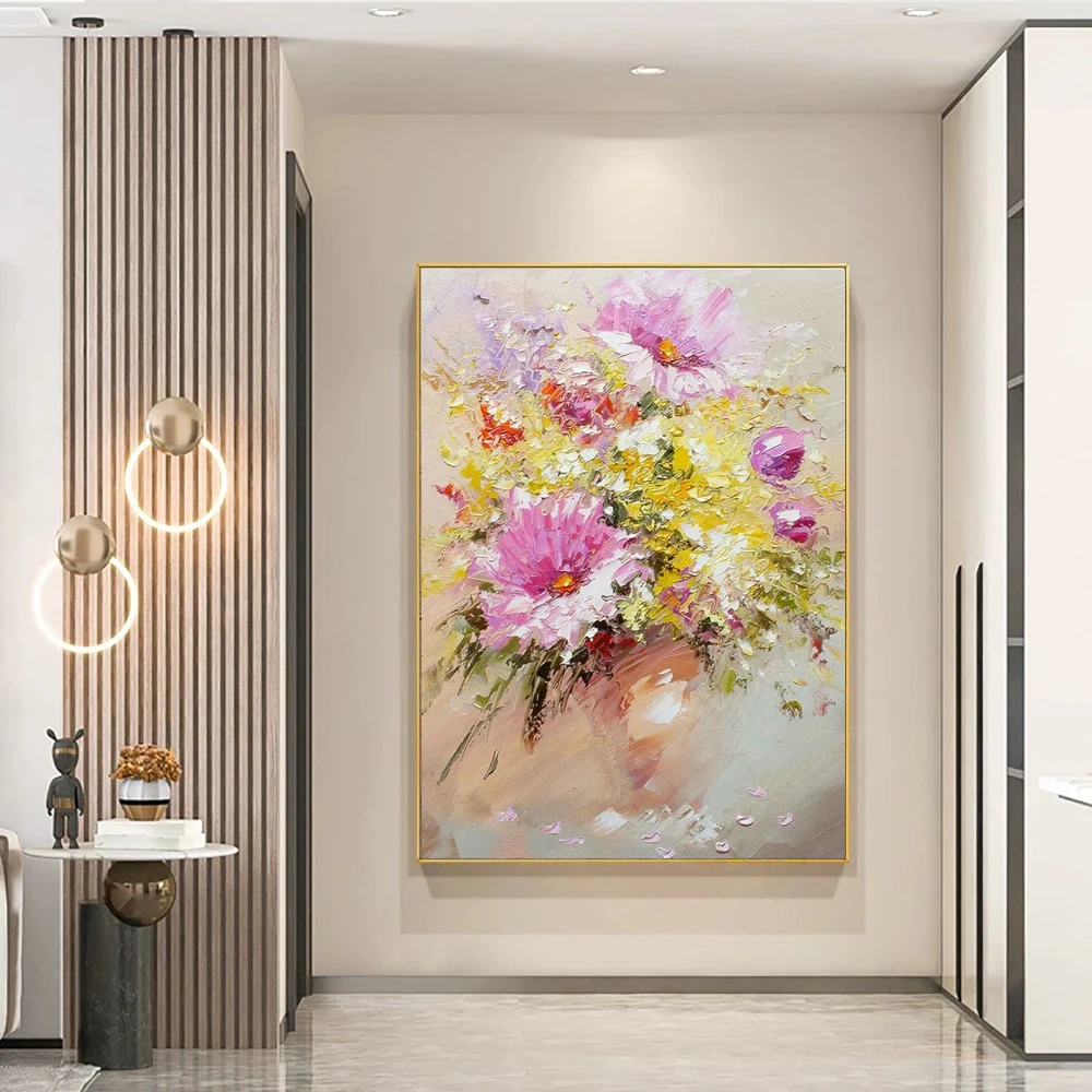 

Handmade 3D Color Flower Painting on Canvas Textured Abstract Flower In A Vase Painting Wall Art for Living Room Wall Decoration