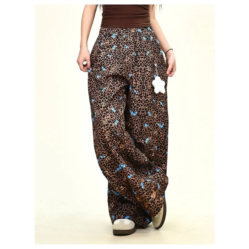 ワイドレッグパンツ ゆったり セール レディース服 レオパード柄 ハイストリート 女性 秋 2025 新作 アメリカンレトロ レディース