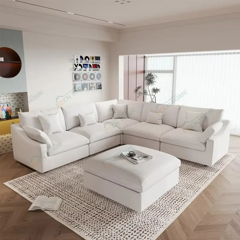 # Italian Very Soft Modular Sofa Set Furniture Living Room Couch Up-holstered Living Room Cloud Sofa Sectional Sofa with Ottoman