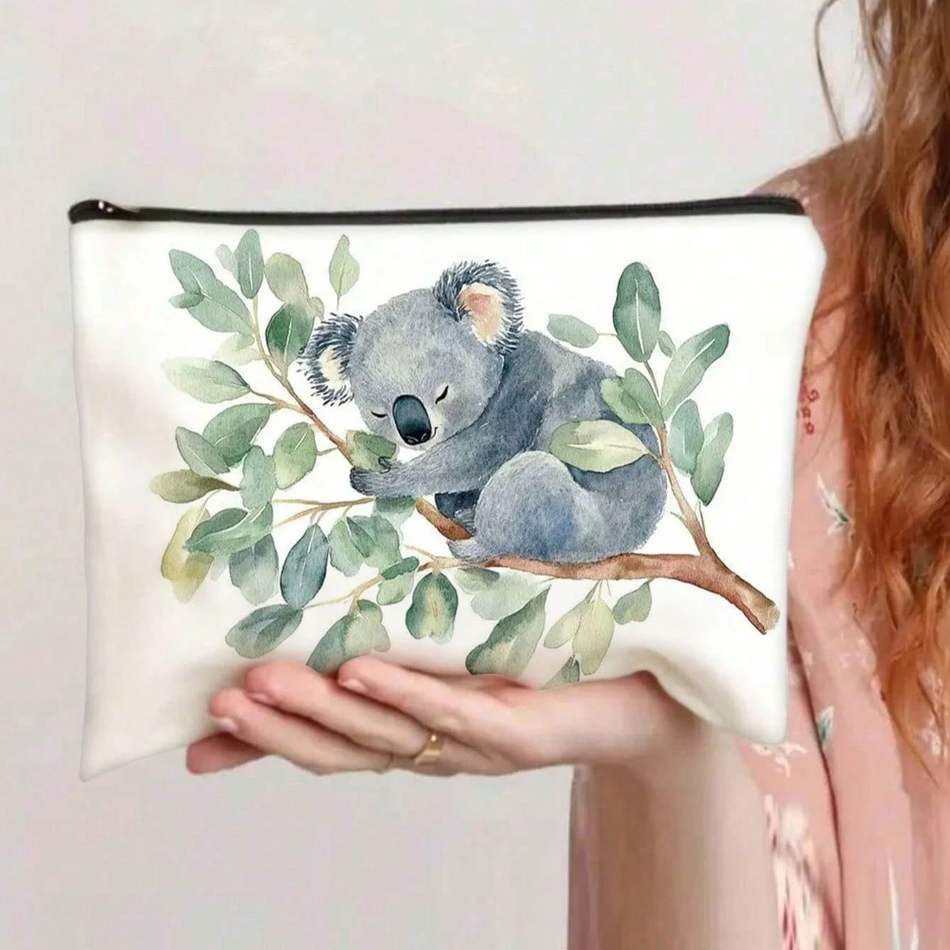 

Cute Koala Watercolor Cosmetic Pouch Lightweight Travel Organizer Durable Polyester Storage Bag Zipper Closure Toiletry Bag