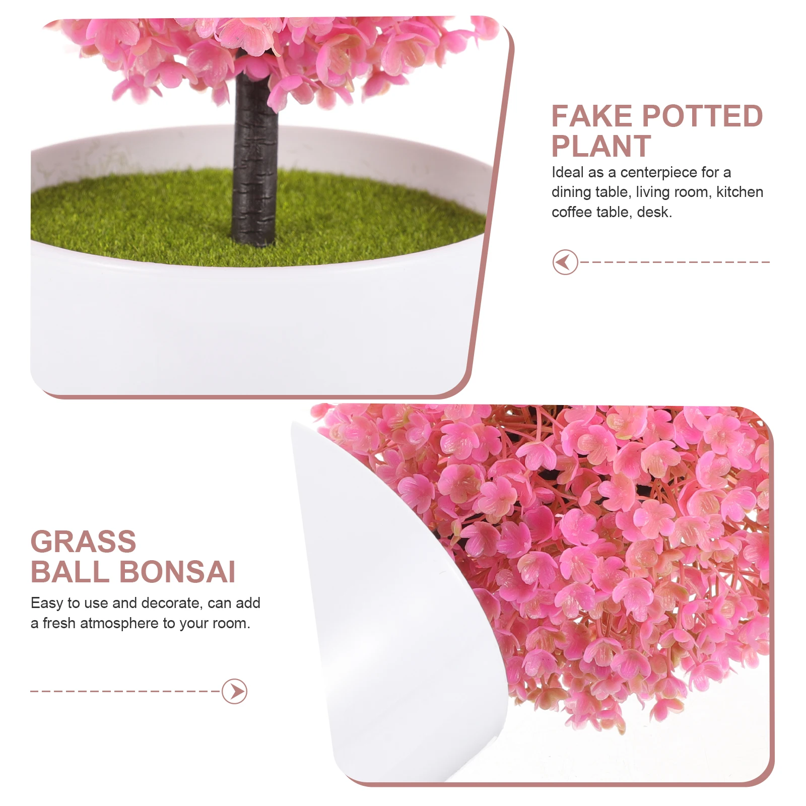 

2 Pcs Pink Bonsai Home Decoration Fake Artificial Potted Plants Faux Potted Plants Indoor Indoor Topiary Trees