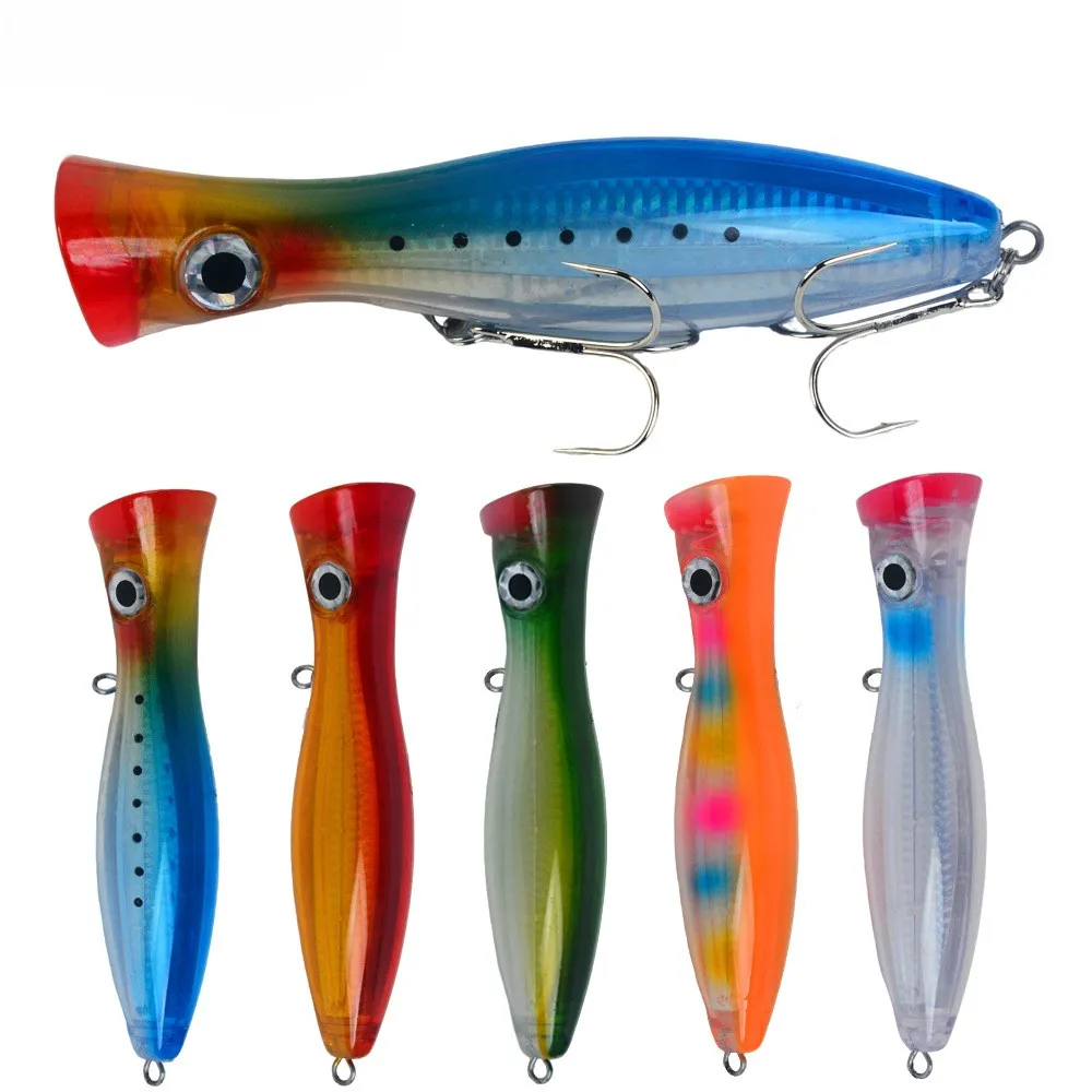 

16cm 81g Large Topwater Popper Fishing Lure 3D Eyes Rattling Balls Long Casting Hard Baits 1# Treble Hooks For Bass Sea Fishing