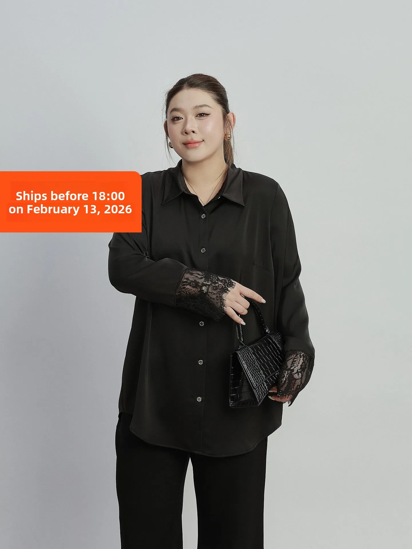 

Новая женская блузка большого размера из атласа с кружевом, устойчивая к сминанию, свободного кроя, с длинным рукавом, в корейском стиле, весенняя мода