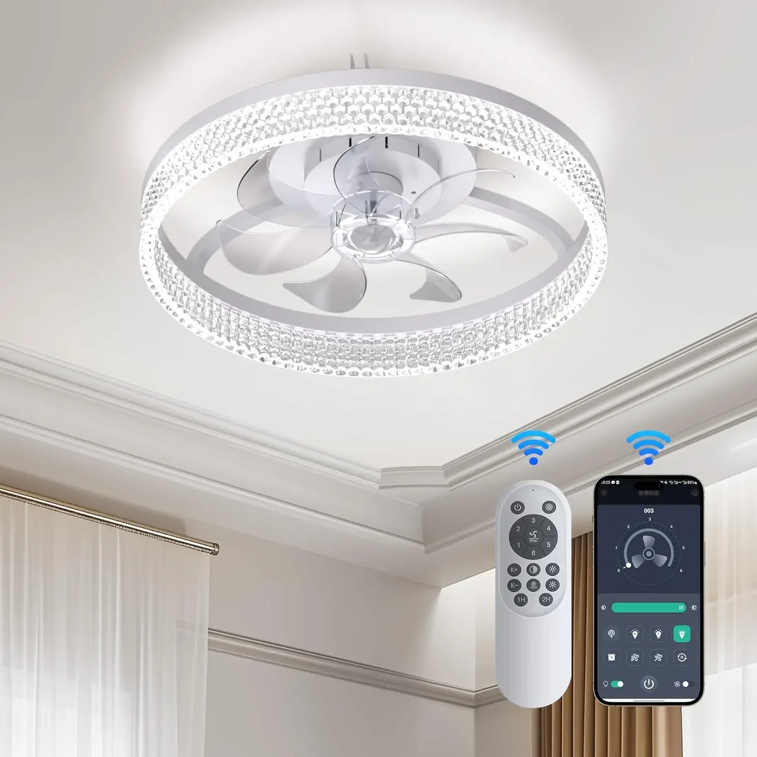 NEW Ceiling Fans with Lights and Remote:Low Profile Ceiling Fanwith Light,6 Wind Speeds Modern Smart Ceiling Fan 20in Bladeless