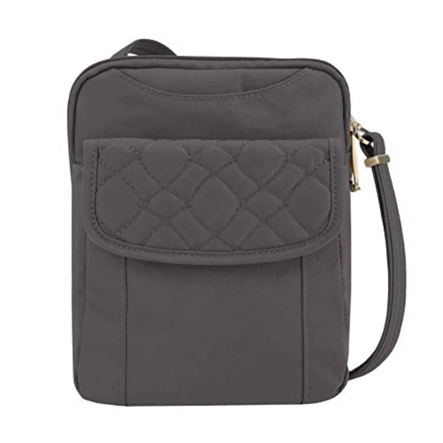 

Сумка-кошелек Travelon Anti-Theft Signature Quilted Slim для путешествий, черная, легкая, из водонепроницаемой ткани, с RFID-защитой
