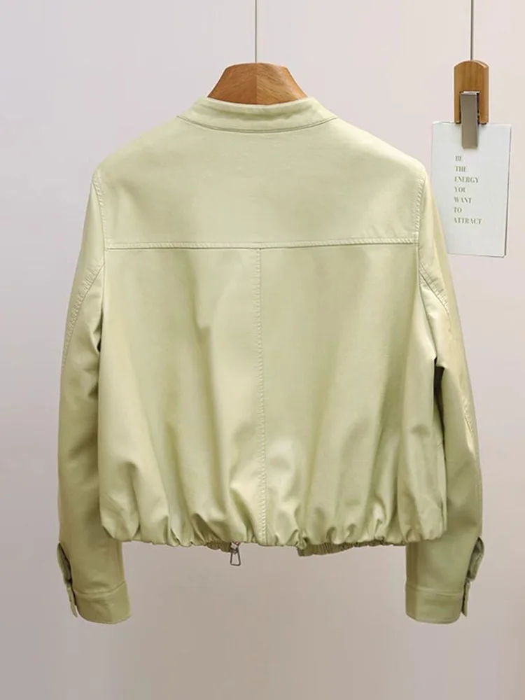 เสื้อแจ็คเก็ต Pu สไตล์โมโตสตรีทแวร์สำหรับผู้หญิง วินเทจ ฮาราจูกุ แขนยาว ทรงหลวม เสื้อคลุมลำลอง สไตล์อเมริกันเรโทร ทรง Biker คอทรงกลม มีกระเป๋า เสื้อนอก