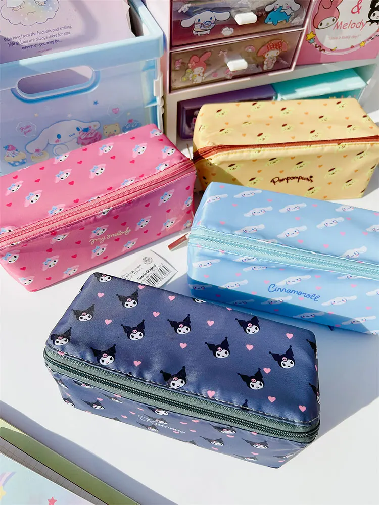 Kawaii Sanrio Cinnamoroll Large Capacity Pencil Case Anime Kuromi My Melody Cartoon Stationery Storage Bag Cosmetic Bag Student