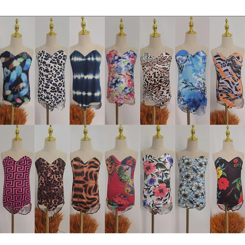 

Детское танцевальное платье для девочек, танцевальная одежда на тонких бретельках для тренировок, гимнастики, балета, танцевальная одежда с латинским принтом, костюмы-боди