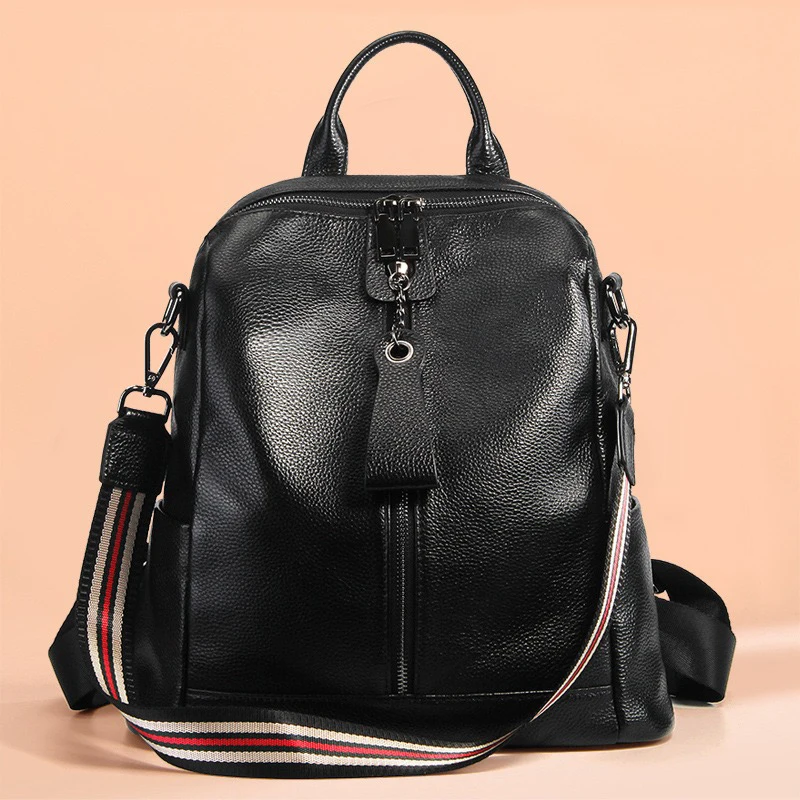 New Fashionable Versatile Backpack with Genuine Leather Head Layer and Soft Leather Leather Large Capacity Backpack