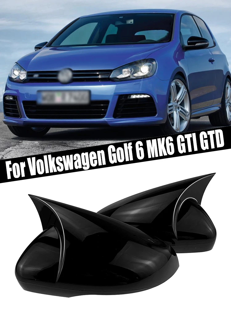 

2x Glossy Black Carbon Look Side Mirror Cover Caps Wing Rear View Mirror Caps For VW For Volkswagen Golf 6 MK6 GTI GTD 2009-2013