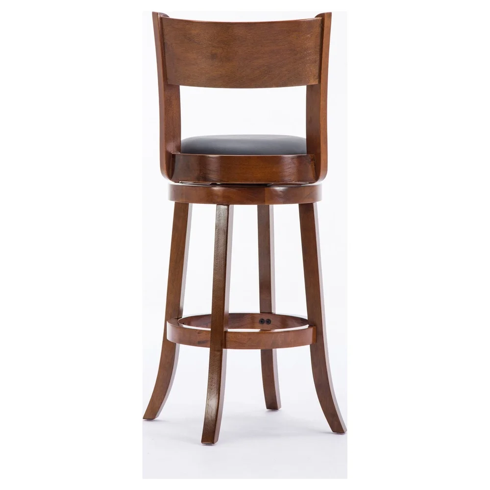 High Back Swivel Wood Bar Stool 29in Durable Faux Leather Seat 360 Degree Rotation Flared Legs Footrest Kitchen Dining Room Bar