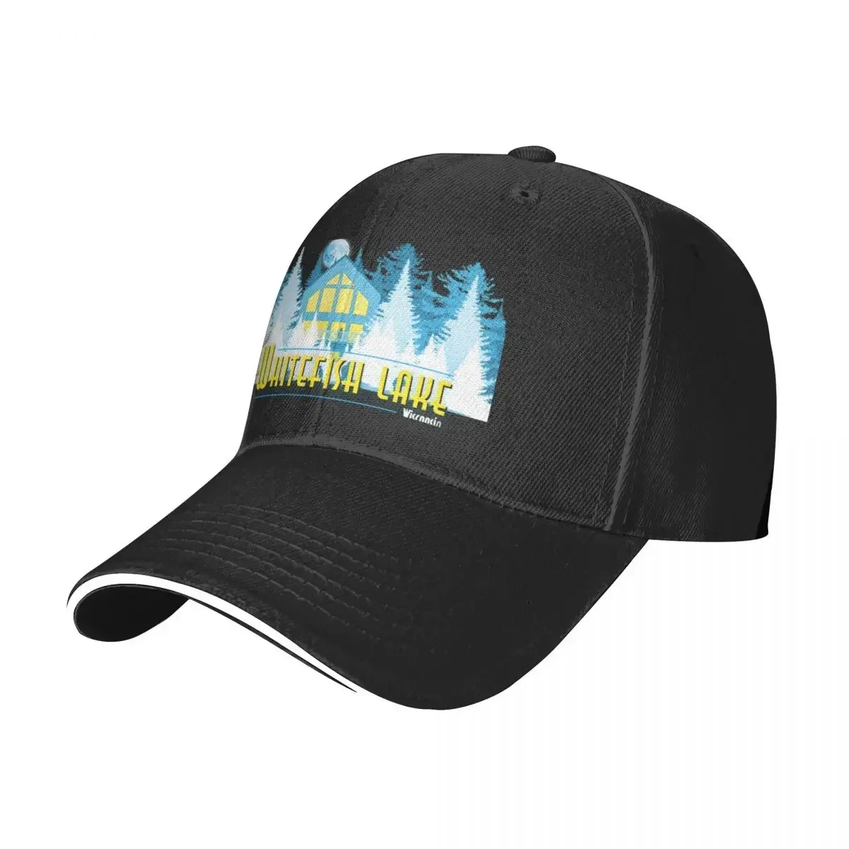 Retro Whitefish Lake Winter Poster Baseball Cap Golf Hat Man Male hat Golf Men Women's