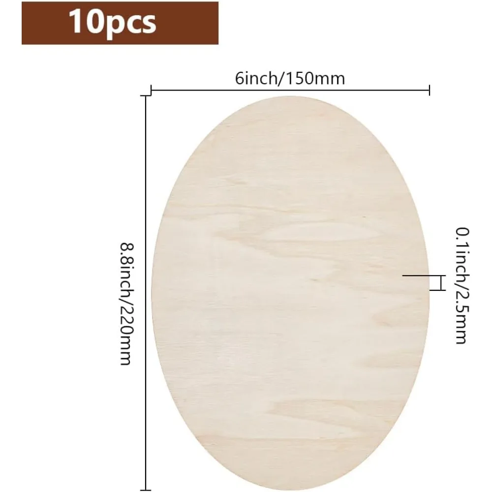 10pcs Wooden Oval Cutout 6 x 8.8 Inch Unfinished Beech Wooden Blank Slices Crafts Wood Oval Cutout Shape DIY Plank Cutout