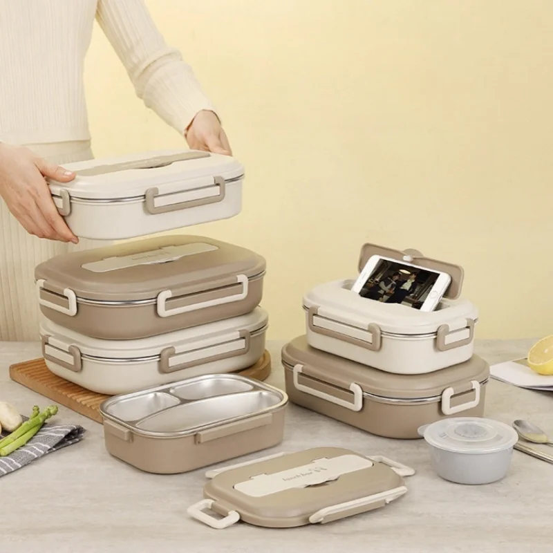 304 Stainless Steel Insulated Lunch Box Office Workers Sealed Portable Lunch Box with Bag Students Kids Commercial Bento Box Set
