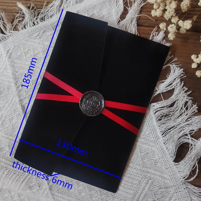 25pcs Black Velvet Invitation Card Pocket Folder,Trifild Folder,Black Velet and Black Pearlescent Paper