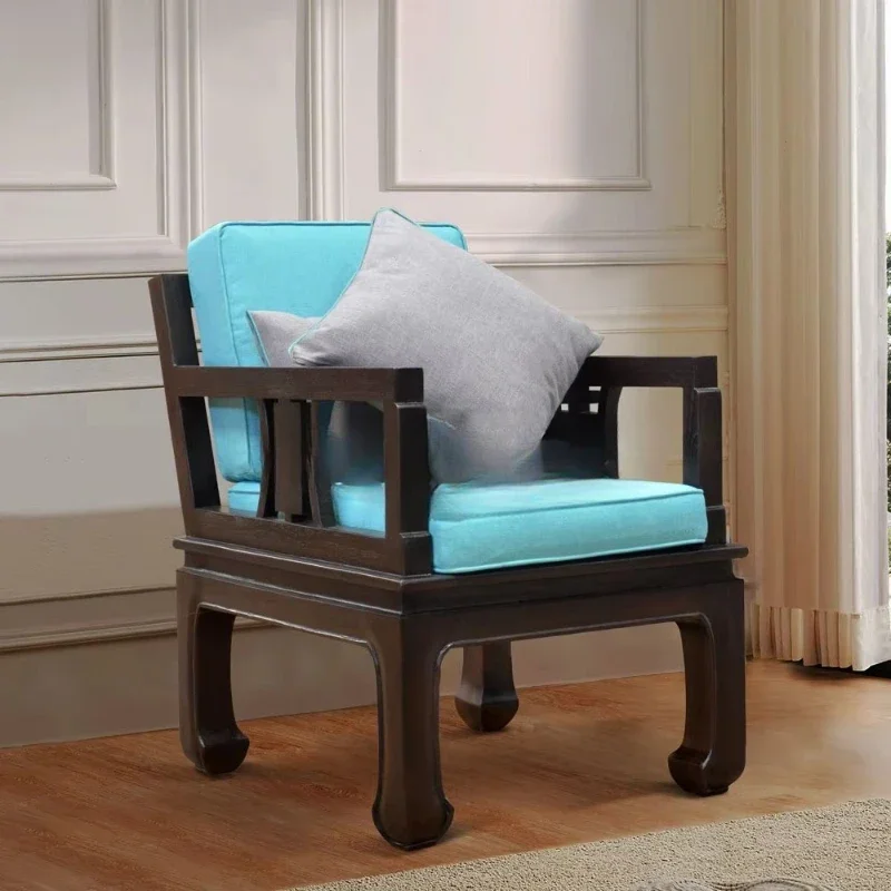 Poltrona lounge in legno a 1 posto in stile antico Mobili da soggiorno fatti a mano in solido, sotto-teak ad altezza regolabile