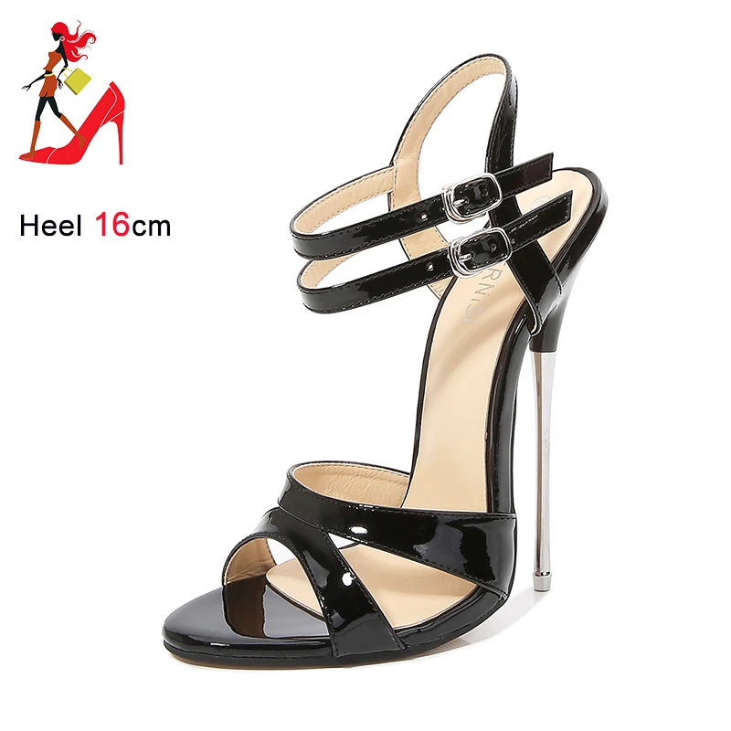 Summer Women Ankle Strap Shoes 16CM Ultra High Metal Heel Sandals Plus Size 46 Club Ladies Shoes Fetish Cross Dresser High Heels