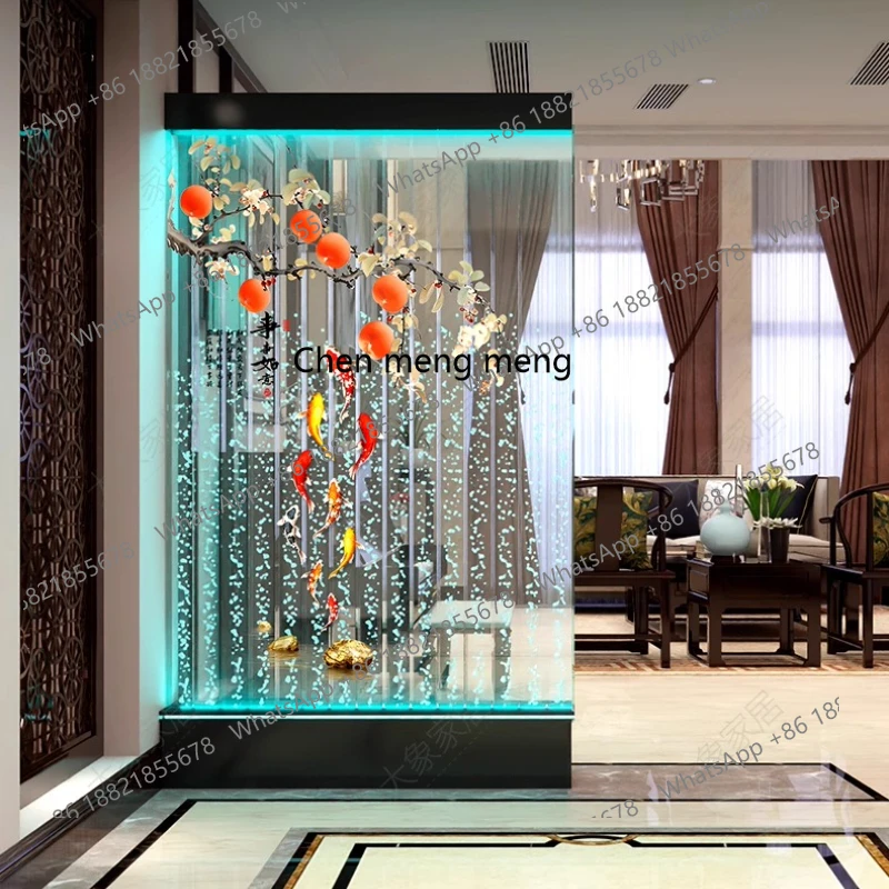 

New water curtain wall, running water screen partition company, family entrance acrylic word flat wine cabinet model