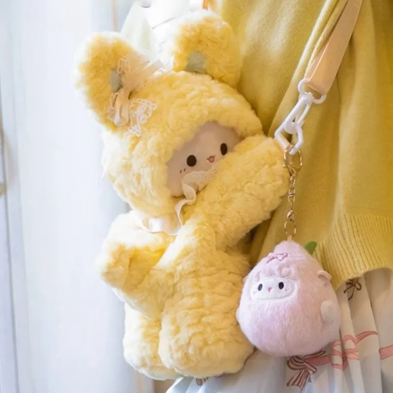 

JIAERDI Sweet Cute Rabbit Backpack Women Yellow Plush Compact Crossbody Bag Ladies Lolita Soft Winter New Mochilas Mujer 2025
