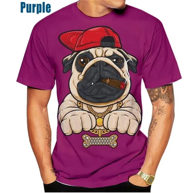 New Men\'s Cool T-Shirt Pug Dog Pattern 3D Printed Short-sleeved Shirt Fashionable Casual Fun T Shirts Tops Animal Dog TShirts