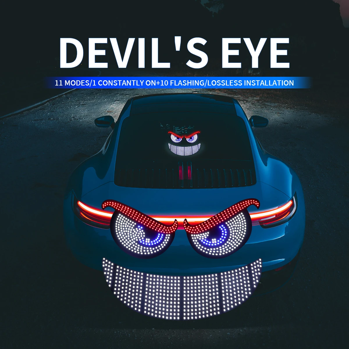 

Devil‘s Eye Smile Dynamic Car LED Rear Windshield Display USB 5V Pixel Panel Strobe Decorative Ambient Light Universal